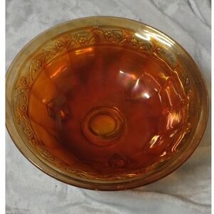 Vintage Carnival Glass‎ Footed Bowl Marigold Iridescent Floral Scalloped Edge